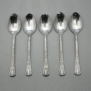 Vtg Lot of 5 Teaspoons Interpur Florenz Flatware 6" Set Stainless 8-Pedal Korea
